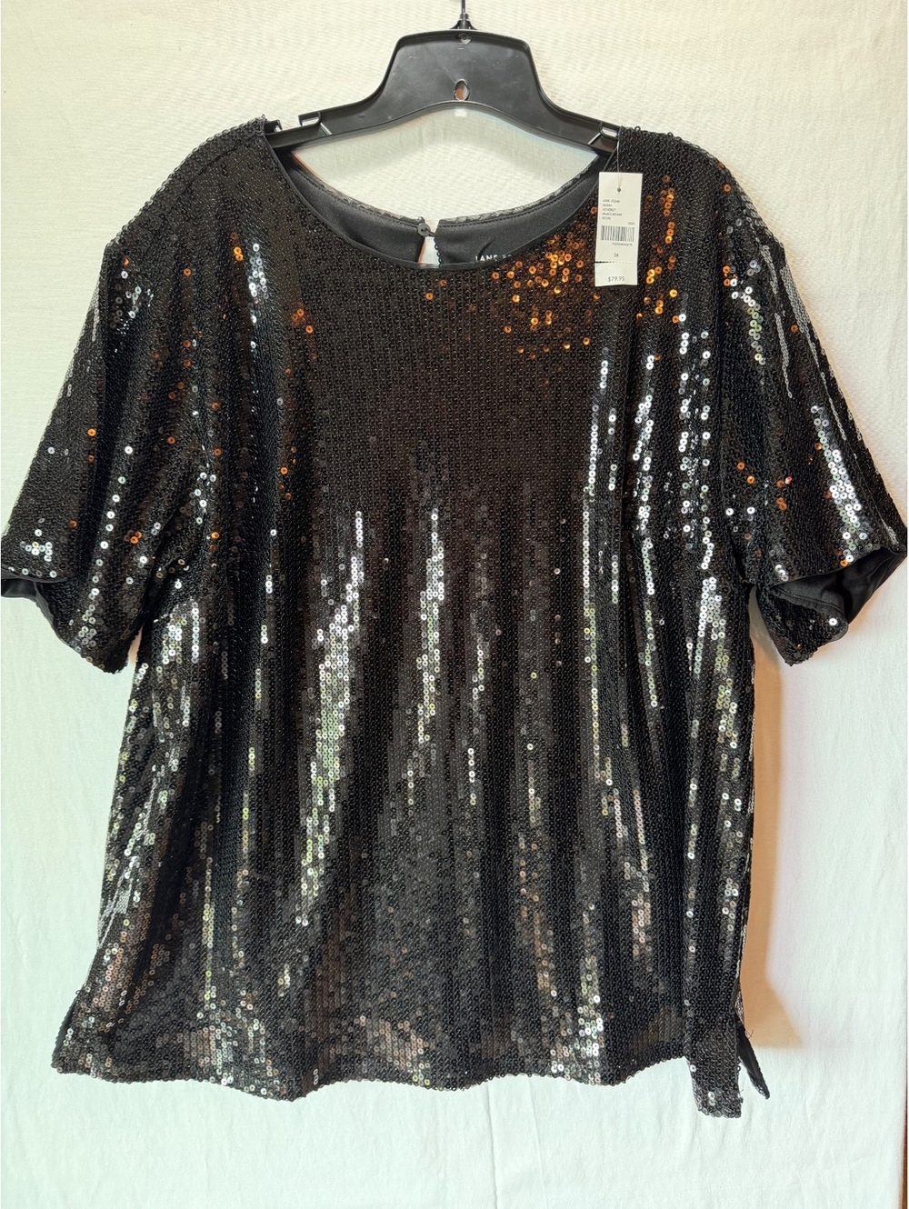 Lane Bryant Black Sequin Short Sleeve Blouse Size 16